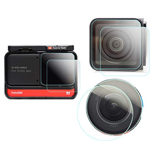 Protector de pantalla compatible con cámara de acción adaptativa Insta360 ONE R (edición doble) LCD + lente de gran angular 4K + lente de edición de 1 pulgada (6 Pack), KOMET vidrio templado