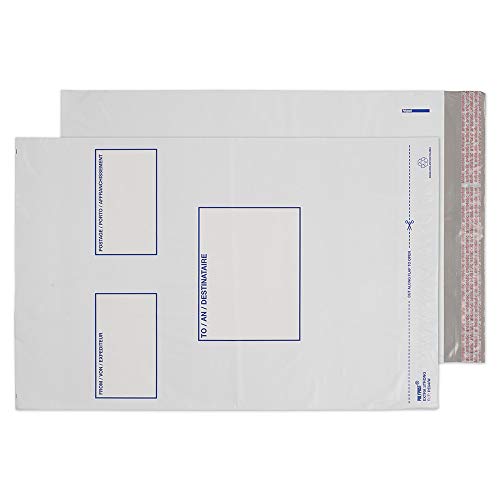 Purely Packaging PE64/W/5 - Sobre de envío (polietileno, cuadro para direcciones, formato C3+, 330 x 430 mm, 5 unidades), color blanco