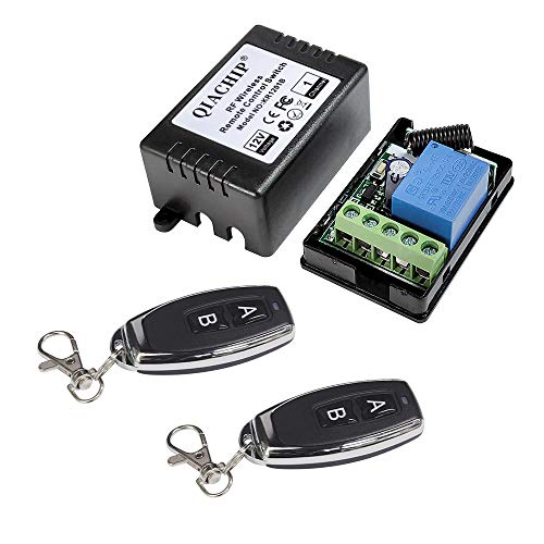QIACHIP DC 12V RF 433 MHz 1 Canal Inalambrico Rele Mando Receptor con 2 Control Remoto, Universal Interruptor con Transmisor para Puerta Garaje, Control de Entrada QIACHIP DC 12V RF 433 MHz 1 Canal Inalambrico Rele Mando Receptor con 2 Control Remoto, Universal Interruptor con Transmisor para Puerta Garaje, Control de Entrada
