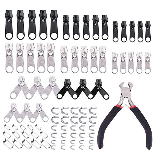 Reemplazo de la Cremallera, Hisome 85 Piezas Kit de Reparación de Cremallera con Cremallera Instalar Herramienta de Alicates para Bolsas, Chaquetas, Tiendas, Equipaje, Saco de Dormir (Plata y Negro) Reemplazo de la Cremallera, Hisome 85 Piezas Kit de Reparación de Cremallera con Cremallera Instalar Herramienta de Alicates para Bolsas, Chaquetas, Tiendas, Equipaje, Saco de Dormir (Plata y Negro)