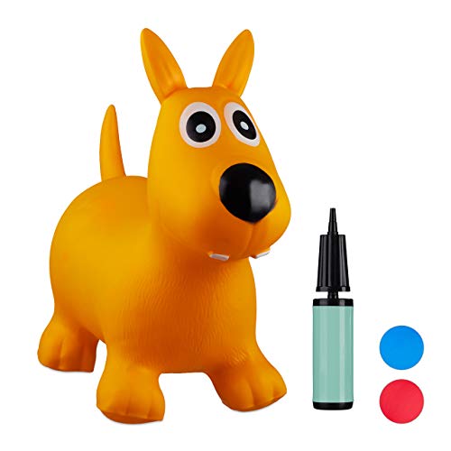 Relaxdays- Saltador Hinchable Perro para Niños hasta 50 Kg sin BPA, Plástico, Color amarillo, 50 x 26 x 60 cm (10024990_48) , color/modelo surtido