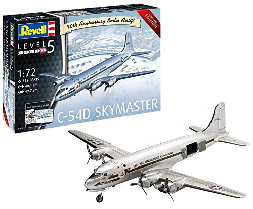 Revell-C-54D Skymaster 70th Anniversary Berlin Airlift, edición Limitada, Kit de Modelo, Escala 1:72 Incluye Calendario 2019 y póster (3910) (03910), 40,1