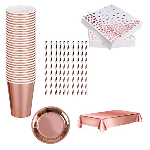 Rose Gold Party Supplies Oro Rosa Vajilla Desechable Oro Rosa Mantel Rose Gold Party Tableware Oro Rosa Vajilla Fiesta Rose Gold Paper Plates Napkins Cups Straws Oro Rosa Papel Servilletas Pajitas