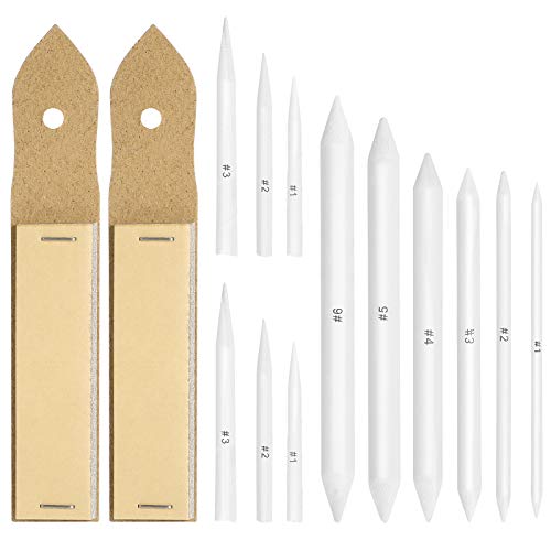 ROSENICE 12 Piezas Difuminos y Tortillones de Mezcla Set con 2 Piezas Sacapuntas de Lápiz de Papel de Lija para Accesorios de Dibujo Bosqueo