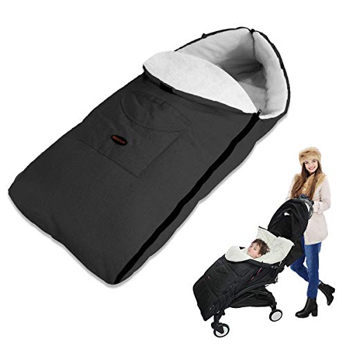 Sacos Para Sillas de Paseo, cubrepiernas para Bebé, Saco de dormir para bebé, con terciopelo Engrosado Impermeable A Prueba Viento desmontable, Apto para bebés mayores de 12 meses（Negro）