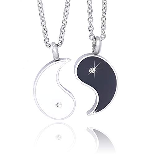 Saga Gioielli - Collar con motivo de Yin Yang, mejores amigos, de acero, con caja para regalo