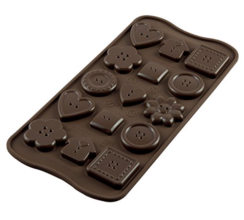 SCG29 Molde de Silicona para Chocolate, 15 cavidades con Forma de Botones, Color marrón
