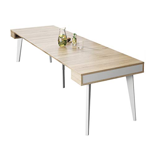 SelectionHome - Mesa de Comedor, Salon, Consola Extensible, Modelo Nordic, Acabado en Color Blanco Mate y Roble Cepillado, Medidas: 54/239,6 cm (Largo) x 90 cm (Ancho) x 79 cm (Alto)