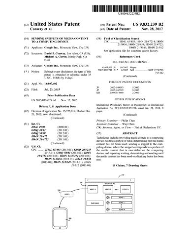 Sending snippets of media content to a computing device: United States Patent 9832239 (English Edition)