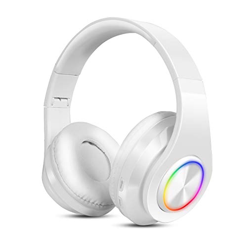 Sendowtek Auriculares sem fios Diadema com microfone capacetes Bluetooth sem fios Auriculares cancelamento de ruído Alta fidelidade estéreo para iPhone Android iPad PC (Branco)