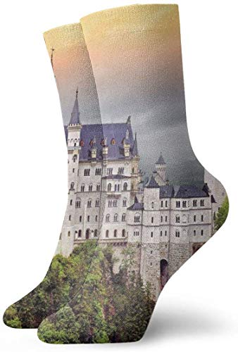 Sheho Castillo de Neuschwanstein Calcetines de tobillo personalizados Medias atléticas Calcetines casuales de 30 cm para hombres y mujeres