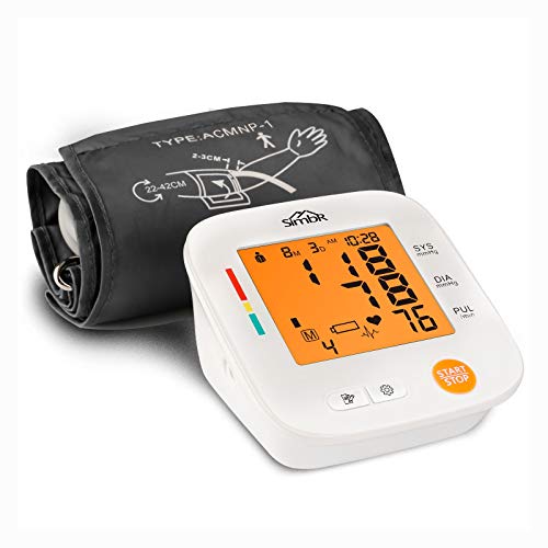 SIMBR Tensiómetro de Brazo Digital, Monitor de Tensión Arterial con Memorias de 2x90 Mediciones y Gran Pantalla LED, Deteccion de Irregular Arritmia, Brazalete 22-42cm