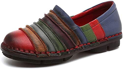 Socofy Mocasín de Mujer, Mocasín Slip-On Casual de Cuero de Mujer Zapatos Planos de Deslizamiento Mocasines de Conducción Mocasín Zapatillas