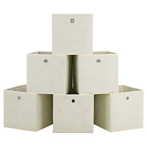 SONGMICS Juego de 6 Cajas de Almacenaje, Cubos de Tela Plegables, 30 x 30 x 30 cm, Beige RFB02M-3