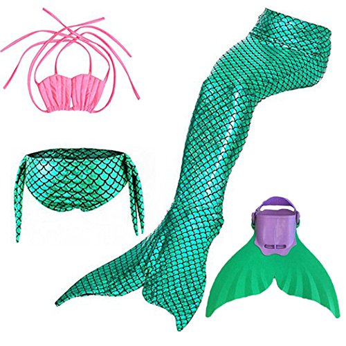 SPEEDEVE Traje de Baño de Cola de Sirena con Traje de Bikini para Niñas,Verde,130