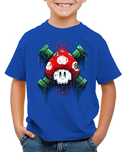 style3 Mario Calavera Camiseta para Niños T-Shirt Videojuego Switch Super World, Color:Azul, Talla:164