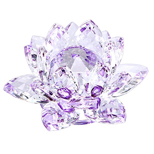 Sumnacon Flor de loto de cristal para decoración del hogar, fiestas o como regalo, 100 mm de diámetro, color violeta