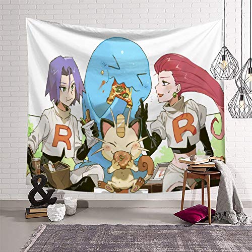 Tapiz para colgar en la pared para habitación, anime Pokemon Rocket Team Come Something Manta para dormitorio, sala de estar o dormitorio, 230 x 180 cm