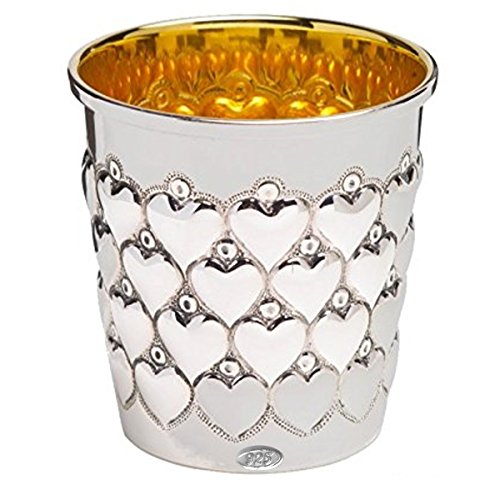 Taza de plata de ley 925 con forma de corazón, 7 cm de alto, 94 g Vaso con diseño de corazón