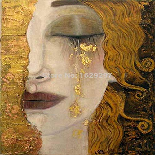 TELEGLO lágrimas de Oro Pinturas de Gustav Klimt Reproducción al óleo sobre Lienzo Pintado a Mano Hermosa Mujer Obra de Arte para decoración de Pared Alta Q 40X60CM