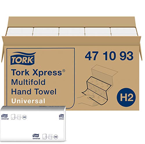 Tork 471093 Toallas de mano Universal Xpress desechables, entreplegadas en Z compatibles con el sistema de Tork H2, 1 capa, blanco, 20 x 250 hojas (21.3 x 23.4 cm)