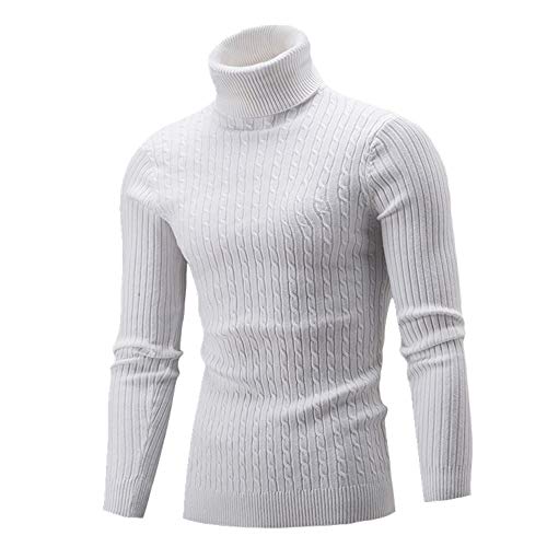 U/A hombres de punto de cuello alto suéter de color sólido Blanco blanco L
