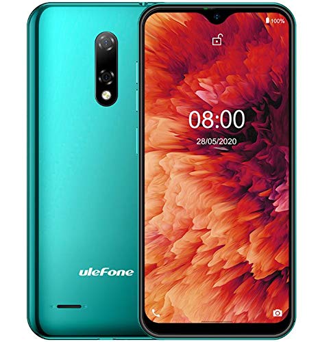 Ulefone Note 8P Android 10 4G Teléfono Móvil, 5.5 '' Waterdrop Pantalla Smartphone, Quad Core 2GB + 16GB, SIM Dual + SD (Ranura para 3 Tarjetas), Desbloqueo Facial, Cámara 8MP+2MP+5MP GPS Verde