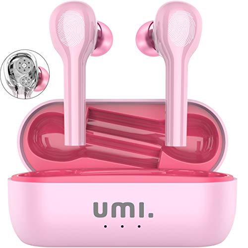 Umi. Essentials - Auriculares de botón inalámbricos (TWS) W8 con Bluetooth 5.0 y certificación IPX7 compatibles con iPhone Samsung Huawei y Estuche metálico con Base de Carga (Rosa)