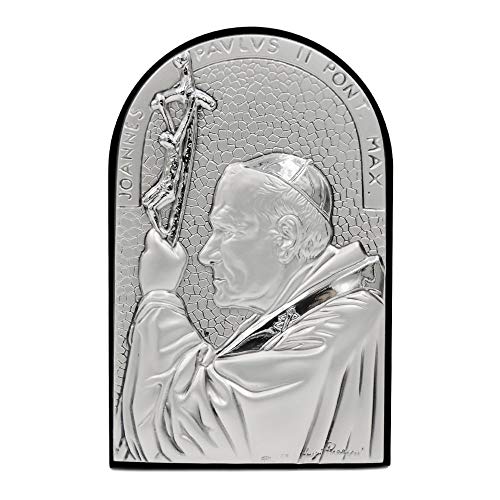 VALORI Cuadro del Papa Juan Pablo II en Plata de Ley 925, Medidas 7 cm x 11 cm