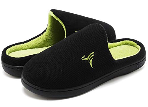 VIFUUR Hombre Zapatillas de casa Espuma de Memoria de Alta Densidad Cálido Interior Lana al Aire Libre Forro de Felpa Suela Antideslizante Zapatos Verde/Negro 42/43