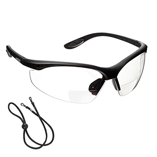 voltX 'Constructor' (Transparente dioptría +2.0) Gafas de Seguridad de Lectura BIFOCALES Que cumplen con la certificación CE EN166F / Gafas para Ciclismo Incluye Cuerda de Seguridad - Reading Safety