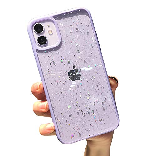 VUTR Bonita Funda con Purpurina para iPhone 11, Parte Trasera Transparente [Paragolpes Protectores de Lentes] Funda de teléfono con paragolpes a Prueba de Golpes para iPhone 11 - Lila