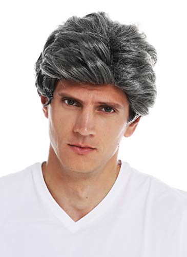 WIG ME UP- 3270-K21B-KB80 Peluca Halloween Carnaval Hombres Pelo Ondulado Corto Raya Gris mechones