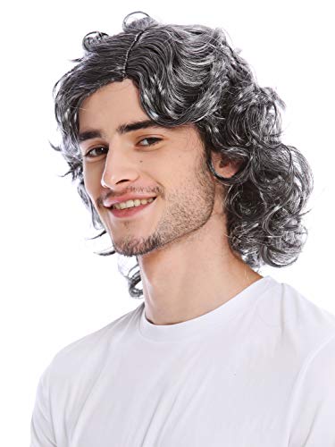 WIG ME UP- 3750-P103-68 Peluca Gris Moteado Hombres Mujeres Gigolo Viejo años 70 Popstar Bailarín Playboy