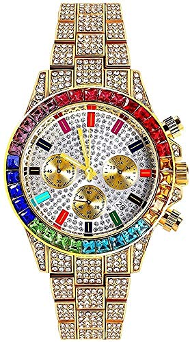 WYOY Reloj de Bling Bling Reducido Reducido Reducido Reducido Relojes de Diamante de Metal Reloj Analógico Dial Analógico para Hombres Mujeres Plata Dorado Oro Oro Negro (Color : Gold)