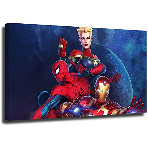 Xlcsomf Iron Man - Decoración de pared para baño de Iron Man Ultimate Alliance 3 Capitán Spiderman Iron Man para sala de estar, oficina y pared con marco de madera de 60,96 x 40,64 cm
