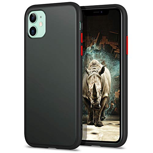 YATWIN Funda para iPhone 11(6,1''), [Shockproof Style] Transparente Mate Case, TPU Bumper Rubber y Botones Coloridos, Carcasa Protectora para iPhone 11 2019 - Negro Clasico