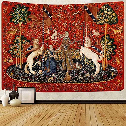 Yhjdcc Tapiz medieval para dama europea, tapiz de mujer y unicornio, para dormitorio, sala de estar, apartamento, decoración de dormitorio, 150 cm x 200 cm