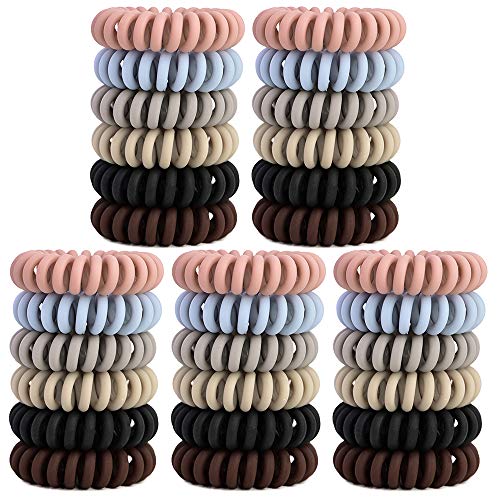 YMHPRIDE Lazos para el cabello en espiral, 30 piezas de lazos para el cabello originales elásticos de plástico, Macaron Colorido Cable de teléfono Bobbles Soportes de cola de caballo (6 colores)