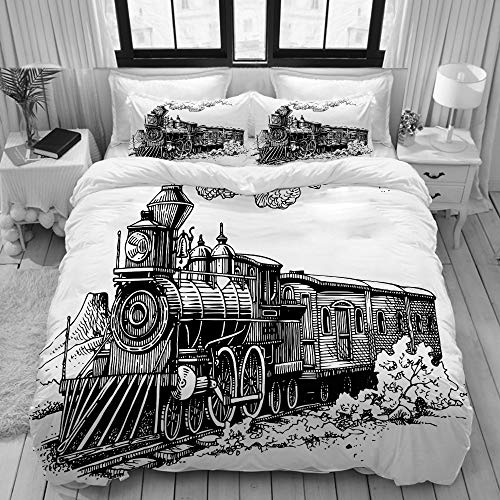 YOUMEISU Motor de Vapor Antiguo Tren rústico en país Locomotora vagones de Madera Carretera con Humo,Juego de Ropa de Cama con Funda nórdica de Microfibra y 2 Funda de Almohada - 220 x 240 cm YOUMEISU Motor de Vapor Antiguo Tren rústico en país Locomotora vagones de Madera Carretera con Humo,Juego de Ropa de Cama con Funda nórdica de Microfibra y 2 Funda de Almohada - 220 x 240 cm