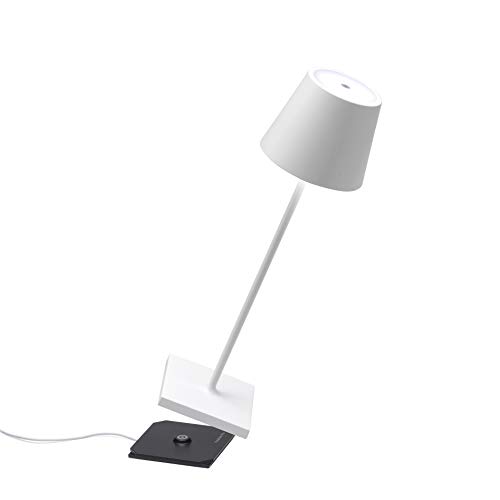 Zafferano Poldina Pro - Lámpara LED de Mesa Regulable (Aluminio, Protección IP54, Uso en Interiores y Exteriores, Estación de Carga de Contacto, Altura 38 cm, Enchufe de la UE) Color Blanco