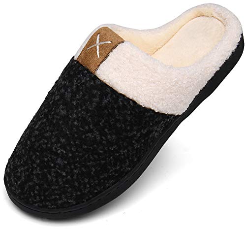 Zapatillas de Casa Hombre Invierno Pantuflas Antideslizantes CáLido Zapatilla de Estar por Casa Caliente Peluche Cómodo Zapatos Memory Foam Negro,44/45 EU