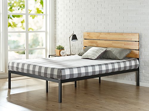 Zinus Cama de plataforma de madera y metal con listones de madera de pino Paul , Base para colchón, Sin necesidad de usar un somier, Sólido soporte de listones de madera, Fácil montaje, 150 x 200 cm