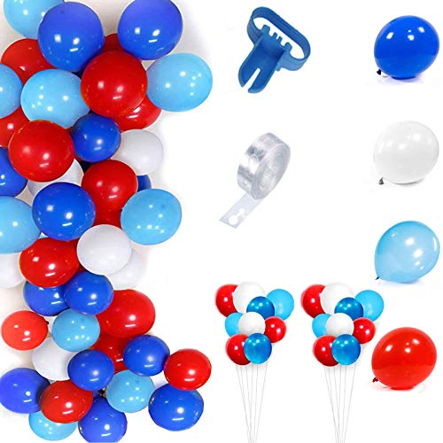 103 Piezas Conjunto de Arco de Globos, Globos Blancos y Azules Rojos Azul Claro Globo Kit de Guirnalda, Viene con una Herramienta para Atar Globos, para Fiestas Temáticas, Bodas de Aniversario