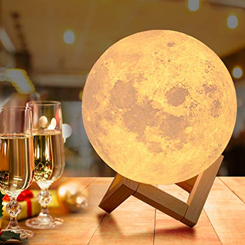 18cm Lámpara Luna 3D, OxyLED Brillo Regulable 16 Colores RGB Recargable USB Control remoto y Control táctil LED Lunar Luz Nocturna Decorativa para Dormitorio, Salón, Regalo para Mujeres y Niños