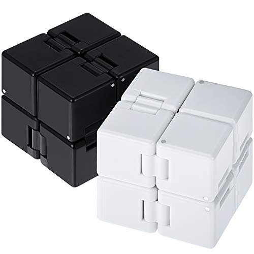 2 Cubos de Infinito Juguete Fidget Bloque, Mini Juguete de Escritorio Cubo Infinito Juguete de Aliviar Estrés, Cubo TDAH para Niños Adultos, Juguete Sensorial para Autistas (Negro, Blanco)