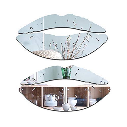 2 juegos de pegatinas de espejo de labios grandes, 3D removibles con forma de corazón para pared de acrílico, murales para sala de estar, baño, decoración del hogar (plata)