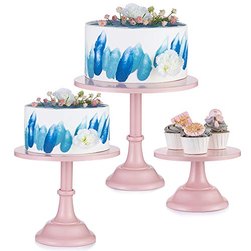 3 Piezas de Cake Stand Redondo Cupcake Soporte de Metal Soportes de Exhibición de Postres con Diseño Simple, Rosado
