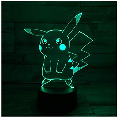 3D noche luz ilusión lámpara LED luces Pikachu 7 colores control remoto táctil lámpara de mesa decoraciones regalos cumpleaños para niños 3D ilusión óptica luces