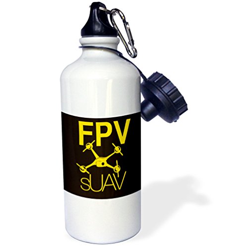 3dRose Drone negro y amarillo con botella de agua FPV-Sports, 21oz (wb_179953_1), aluminio, blanco